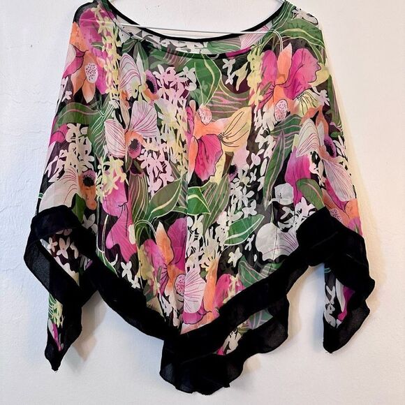 INC International Concepts Floral Sheer Kaftan Style Blouse Multicolor Small - Picture 1 of 2